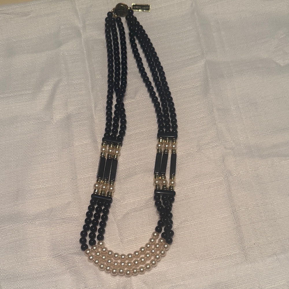 Vintage Black and Cream Beaded Gastby Statement Necklace
